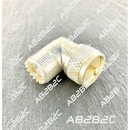 ADAPTATEUR PL259 MÂLE-FEMELLE COUDÉE- VERSION ARGENTÉ